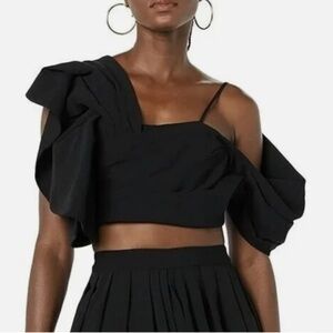 Making The Cut Black Crop Top Size Medium BNWT Asymmetrical Sleeves festival